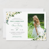 Sweet Greenery Floral Foto eerste communie Kaart (Voorkant)