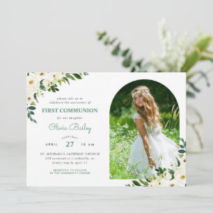Sweet Greenery Floral Foto eerste communie Kaart