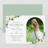 Sweet Greenery Floral Foto eerste communie Kaart (Voorkant / Achterkant)