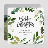 Sweet Greenery Floral Wreath Foto Feestdagenkaart (Voorkant / Achterkant)