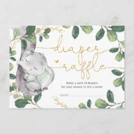 Sweet Greenery Gold Elephant Baby Diaper Raffle Informatiekaartje