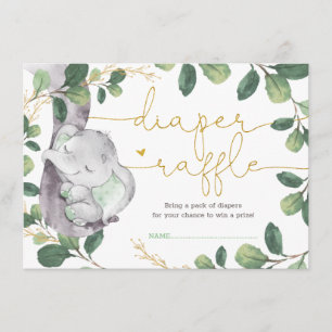 Sweet Greenery Gold Elephant Baby Diaper Raffle Informatiekaartje
