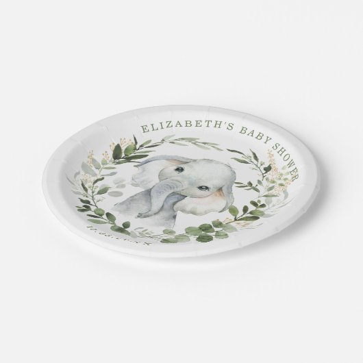 Sweet Greenery Gold Oerwoud Olifant Baby shower Papieren Bordje (Gekanteld)