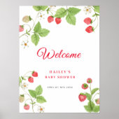 Sweet Greenery Strawberry Baby shower Welkom Poster (Voorkant)