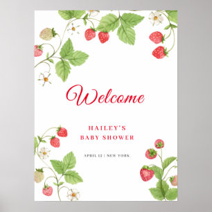 Sweet Greenery Strawberry Baby shower Welkom Poster