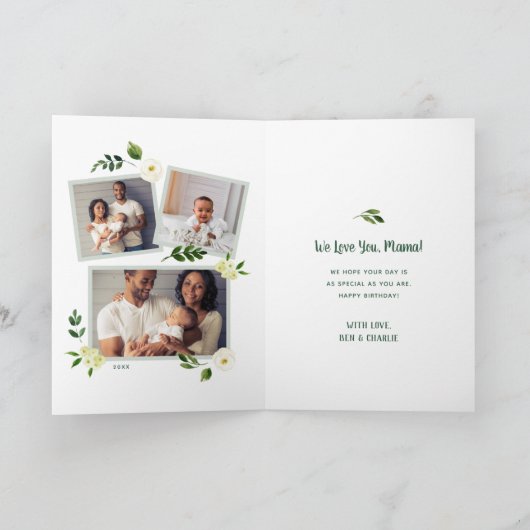 Sweet Greenery Verjaardag Fotokaart voor Mam Kaart (Binnen)