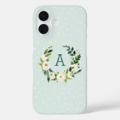 Sweet Greenery Wreath en Mint Stippen Monogram Case-Mate iPhone Case (Achterkant)