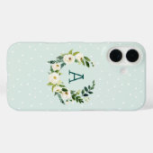 Sweet Greenery Wreath en Mint Stippen Monogram Case-Mate iPhone Case (Achterkant (horizontaal))