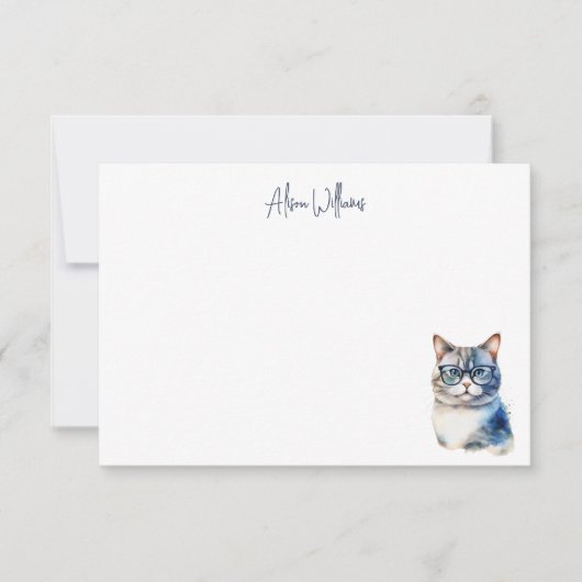 Sweet Grey Cat gepersonaliseerd Dank u Notitiekaartje (Voorkant)