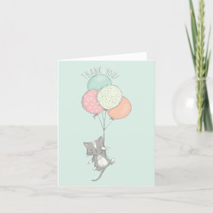 Sweet Grey Cat met Ballonnen Bedankt Card