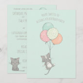 Sweet Grey Cat met Balloons Birthday Party Kaart (Voorkant / Achterkant)