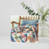 Sweet Grey Kat Slapen op een Quilt (Staand voorkant)