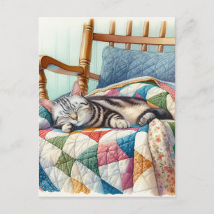 Sweet Grey Kat Slapen op een Quilt Briefkaart