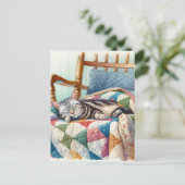 Sweet Grey Kat Slapen op een Quilt Briefkaart (Staand voorkant)