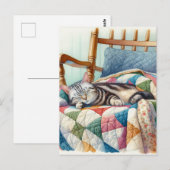 Sweet Grey Kat Slapen op een Quilt Briefkaart (Voorkant / Achterkant)