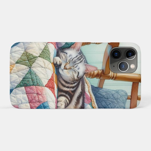 Sweet Grey Kat Slapen op een Quilt Case-Mate iPhone Case (Achterkant (horizontaal))