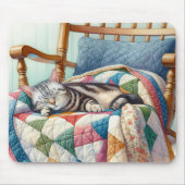 Sweet Grey Kat Slapen op een Quilt Muismat (Voorkant)
