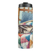 Sweet Grey Kat Slapen op een Quilt Thermosbeker (Voorkant)