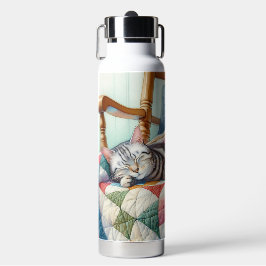 Sweet Grey Kat Slapen op een Quilt Waterfles