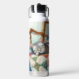 Sweet Grey Kat Slapen op een Quilt Waterfles