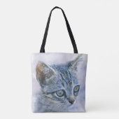 Sweet Grey Kitten Art Canvas tas (Achterkant)