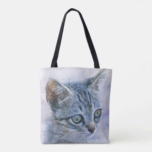 Sweet Grey Kitten Art Canvas tas (Achterkant)