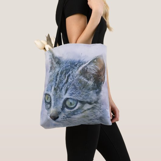 Sweet Grey Kitten Art Canvas tas (Dichtbij)