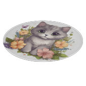 Sweet Grey Kitten met Flowers Kawaii Chibi Snijplank (Hoek)