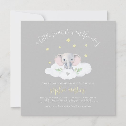 Sweet Grey Little Peanut Baby shower Invitation (Voorkant)