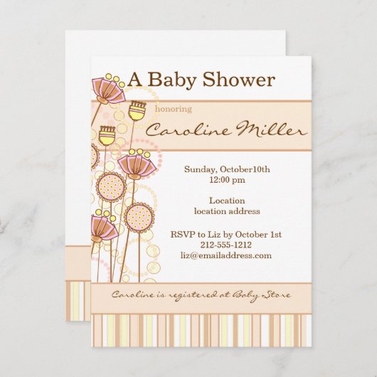 Sweet Groovy Blooms Baby shower Uitnodiging Briefkaart (Voorkant / Achterkant)