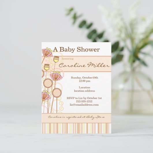 Sweet Groovy Blooms Baby shower Uitnodiging Briefkaart (Staand voorkant)