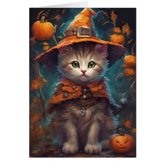 Sweet Halloween Kitten Witch Kaart (Voorkant)