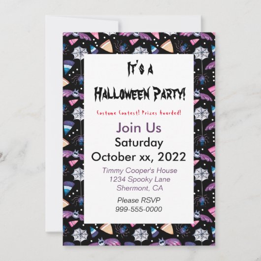 Sweet Halloween op Black Gepersonaliseerd uitnodig Kaart (Voorkant)