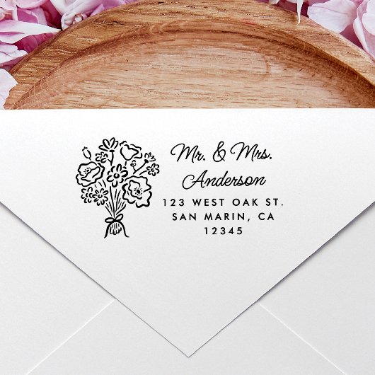Sweet Hand-Drawn Floral Bouquet Retouradres Zelfinktende Stempel