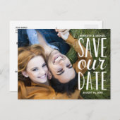 Sweet Hand Lettered Typografie Foto Save the Date Aankondigingskaart (Voorkant / Achterkant)