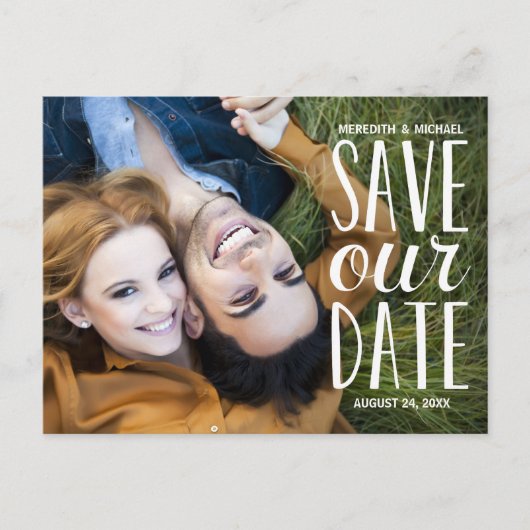 Sweet Hand Lettered Typografie Foto Save the Date Aankondigingskaart (Voorkant)