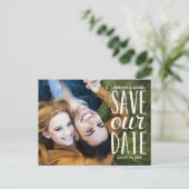 Sweet Hand Lettered Typografie Foto Save the Date Aankondigingskaart (Staand voorkant)