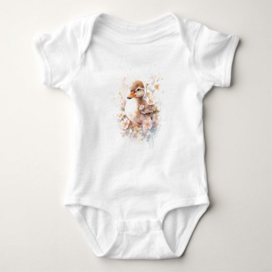 Sweet Happy Baby Duck Duckling met Bloemen Romper (Voorkant)