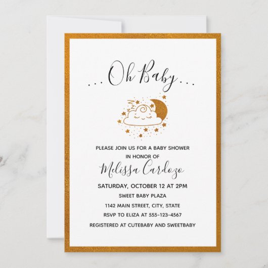 Sweet Happy Cloud en Moon Baby shower Invitation Kaart (Voorkant)