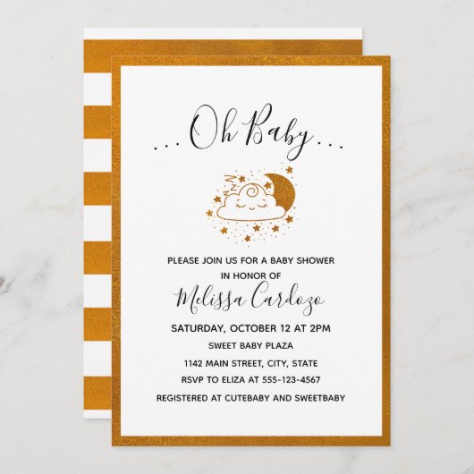 Sweet Happy Cloud en Moon Baby shower Invitation Kaart (Voorkant / Achterkant)