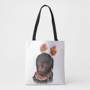 Sweet Happy Holiday Black Labrador Retriever Dog Tote Bag