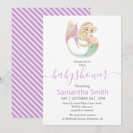 SWEET Happy MERMAID Baby shower Invitation Aankondiging (Voorkant / Achterkant)