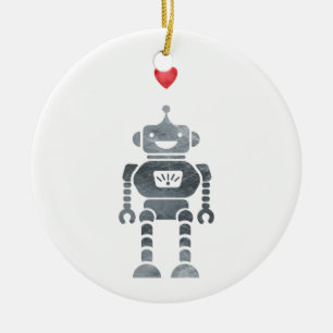 Sweet, Happy Robot met Little Red Heart Keramisch Ornament