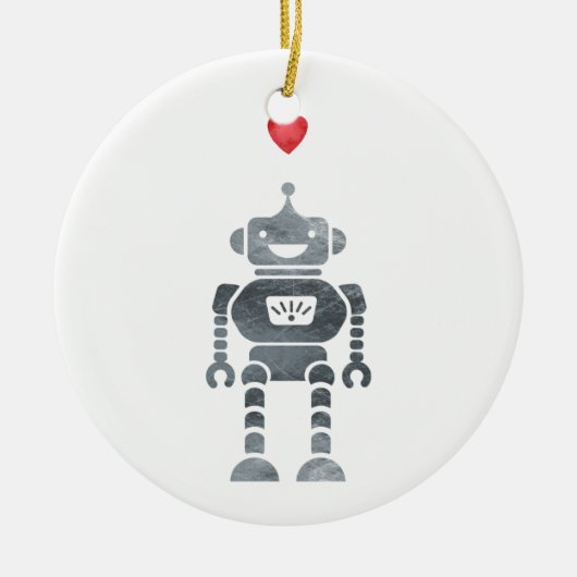 Sweet, Happy Robot met Little Red Heart Keramisch Ornament (Voorkant)