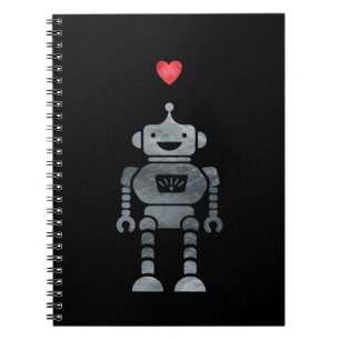 Sweet, Happy Robot met Little Red Heart Notitieboek