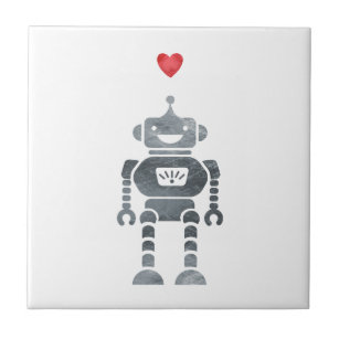 Sweet, Happy Robot met Little Red Heart Tegeltje
