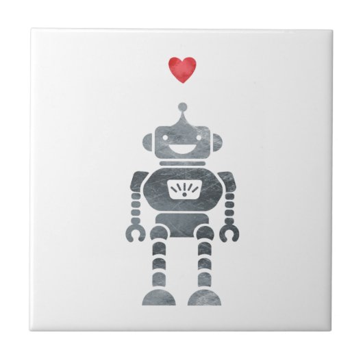 Sweet, Happy Robot met Little Red Heart Tegeltje (Voorkant)