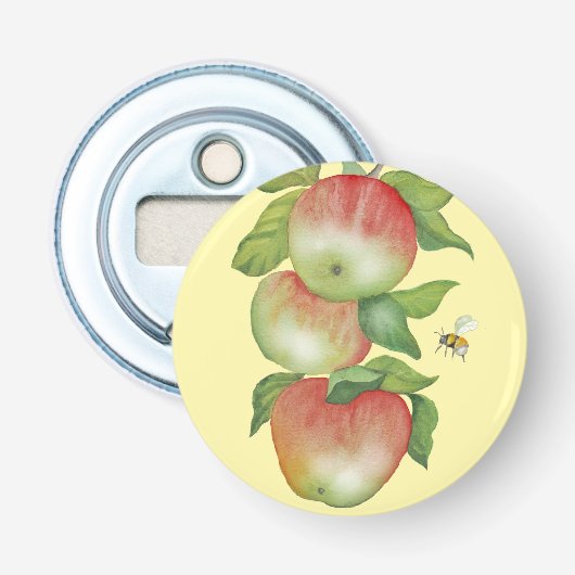 Sweet Harmony: Waterverf appels en een bij Button Flesopener (Voorkant)