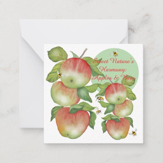 Sweet Harmony: Waterverf appels en een bij Notitiekaartje (Voorkant)