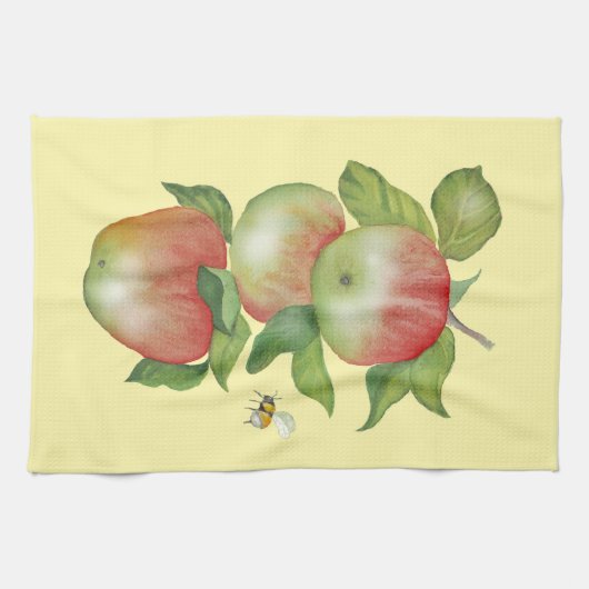 Sweet Harmony: Waterverf appels en een bij Theedoek (Horizontaal)